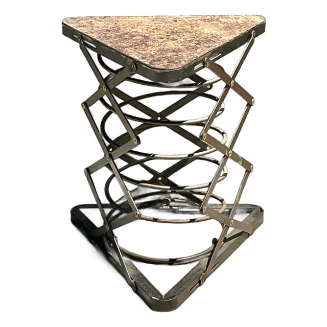 Vintage Industrial Metal and Stone Side Table For Sale