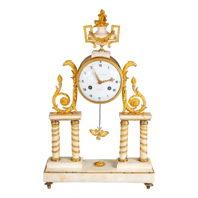 Louis XVI Style Ormolu Mounted White Marble Clock For Sale