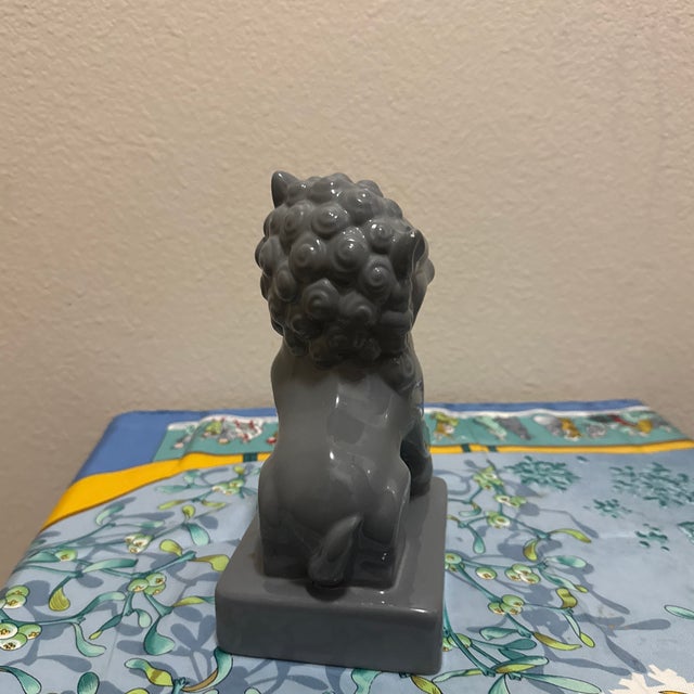 1990s 1990s Glossy Grey Ceramic Chinese Foo Dog Statue For Sale - Image 5 of 7