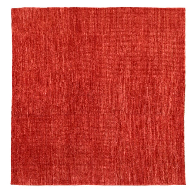 Textile 7x7 Fine Hand-Knotted Square Red & Burgundy Geometric Modern Rug For Sale - Image 7 of 9
