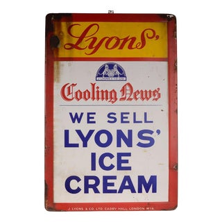 Lyons Ice Cream Enamel Advertising Sign, 1920s For Sale
