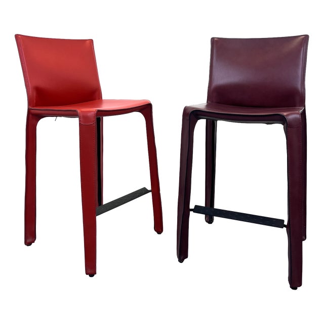 Leather Bar CAB 410 Stools in Bordeaux Red by Mario Bellini for Cassina, Set of 2 For Sale