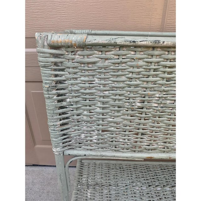 Wood Antique Painted Wicker Plant Stand With Lower Shelf For Sale - Image 7 of 12