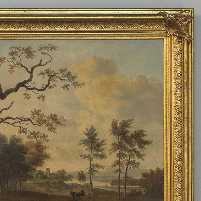 Dark Green 17th Century European Pastoral Landscape Oil on Canvas in Original Frame For Sale - Image 8 of 17