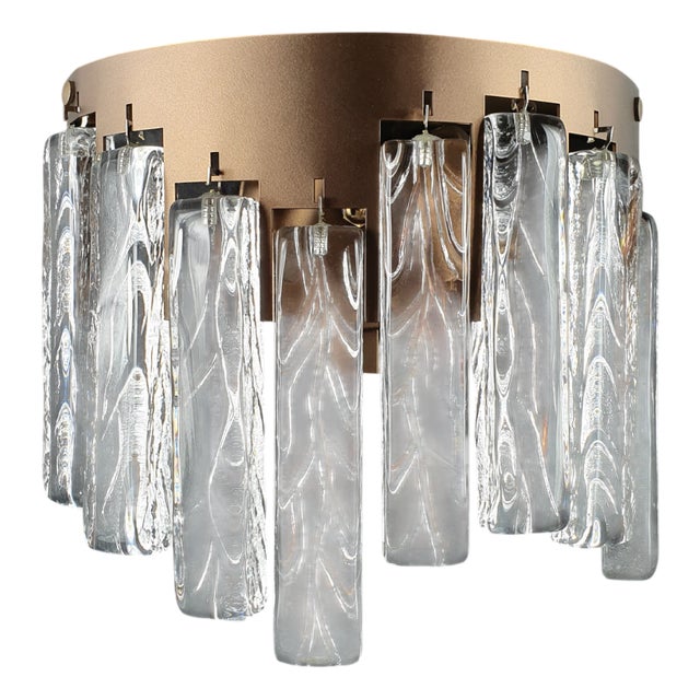 Art Deco Bronze Wall Sconce with Handmade Murano Crystal Glass Pendants, Venice, Italy, 1972 For Sale