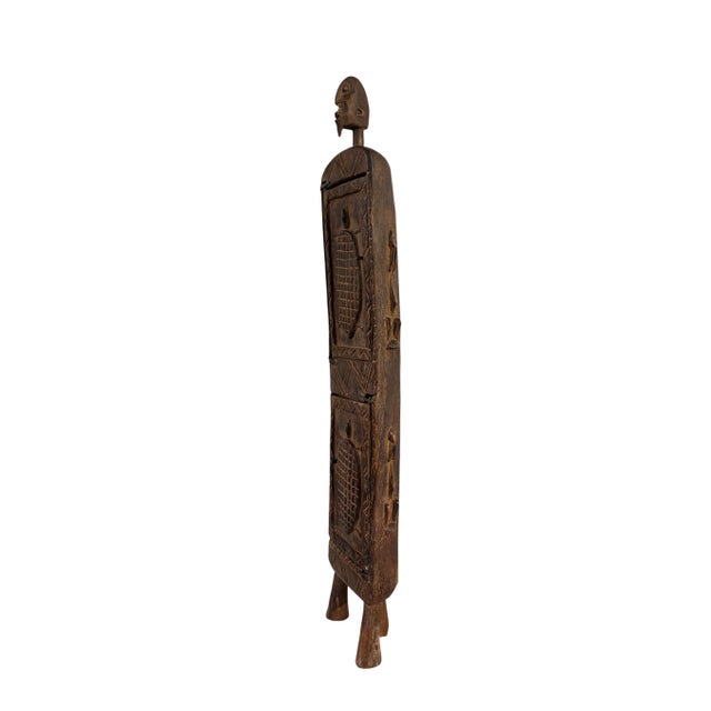 African Lg Vintage Unique Dogon Hand Carved Wooden Box Mali 27" H For Sale - Image 3 of 10