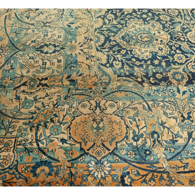 Persian Antique Persian Kirman Botanic Navy Blue Background Rug For Sale - Image 3 of 9