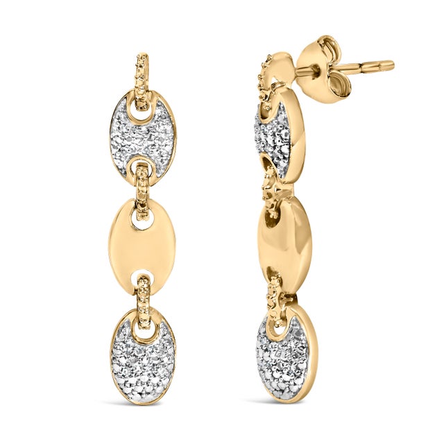 Contemporary Gold Vermeil 1/10 Cttw Diamond Bold Disc Link Earrings, Pair For Sale - Image 3 of 4