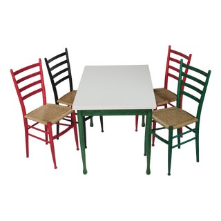 Mid-Century Wicker Chairs & Table, 1970s, Set of 5 For Sale