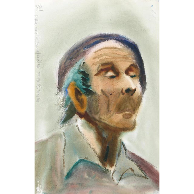 Eve Nethercott, Portrait of Man in Beret (P2.39), Watercolor on Paper For Sale