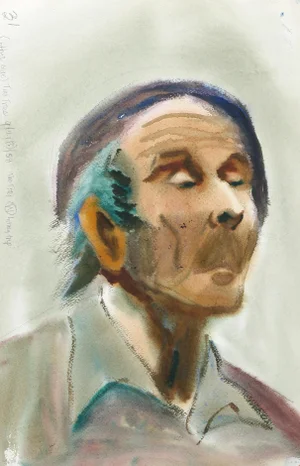Eve Nethercott, Portrait of Man in Beret (P2.39), Watercolor on Paper