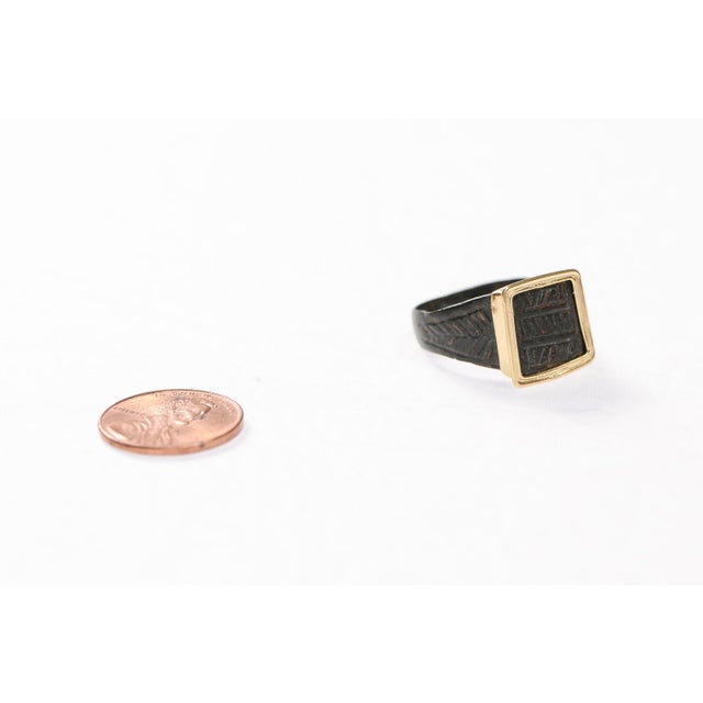 Byzantine Bronze Ring W 21k Square Accent, Size 8 For Sale - Image 4 of 12