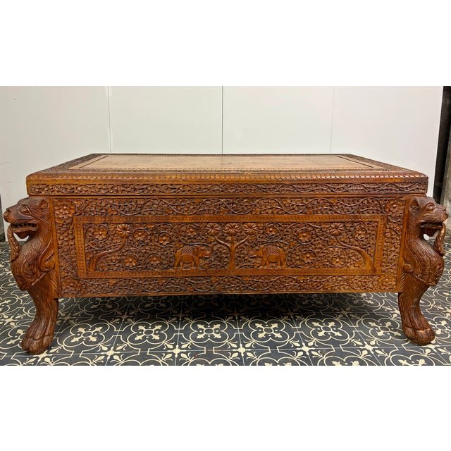 Antique Hand-Carved Indian Exotic Hardwood Dowry Chest, 1890s For Sale - Image 6 of 18