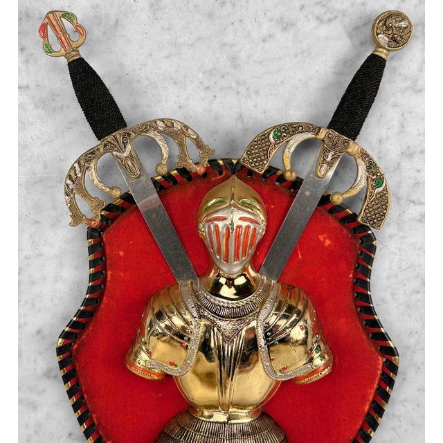 Vintage Spanish Revival Medieval Knight Coat of Arms Wall Plaque For Sale - Image 4 of 10