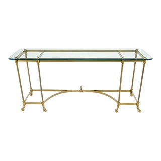 Maison Jansen Solid Brass Console Table W/ Hoof Shaped Feet & Beveled Glass Top For Sale