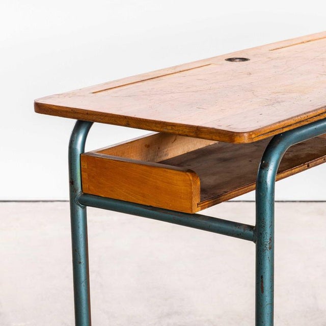 Wood Mid-Century French Double School Desk or Console Table from Mullca, 1960s For Sale - Image 7 of 10