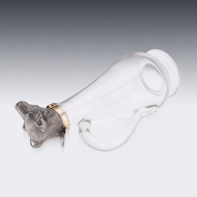 Silver Antique 19th Century Victorian Silver & Clear Glass Novelty Dog Claret Jug, 1884 For Sale - Image 8 of 17