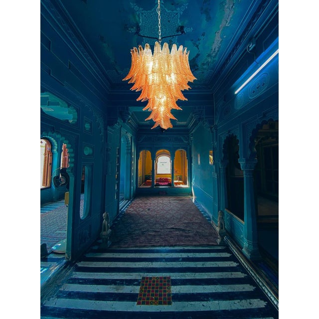 Italian Murano Felci Glass Chandelier with 75 Amber Glasses, 1990s For Sale - Image 13 of 16