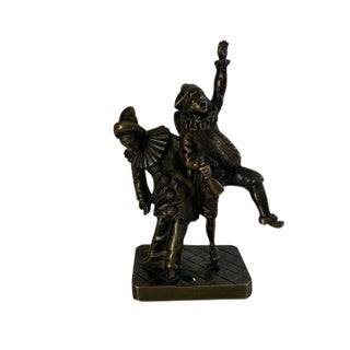 Antique French Commedia Dell'arte Bronze Figurines on Harlequin Base C1900 For Sale