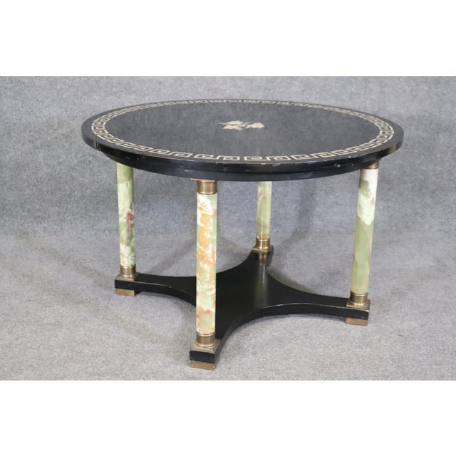Italian Neoclassical Green Onyx and Mother of Pearl Inlaid Center Table For Sale - Image 12 of 13