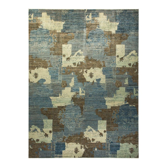 Eclectic Collection Hand-Knotted Area Rug - Light Blue Collection 10' 4" X 13' 9" For Sale