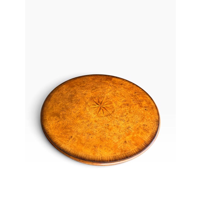 Theodore Alexander 48” Burl Walnut Compass Rose Center Dining Table For Sale In Boston - Image 6 of 14