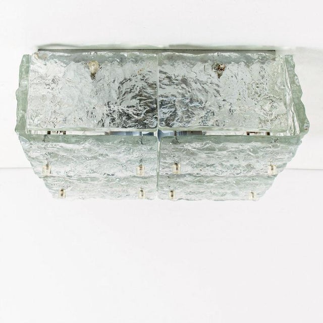Textured Iced Glass Square Flush Mount attributed to Kalmar, Austria, 1960s For Sale - Image 11 of 12