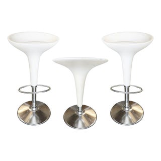 Philippe Starck Style White Modernist Stool and Table Set For Sale