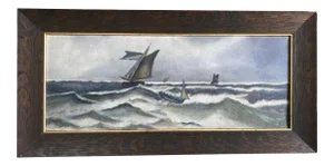 1930s Vintage Ocean Storm Seascape Oil on Canvas Painting