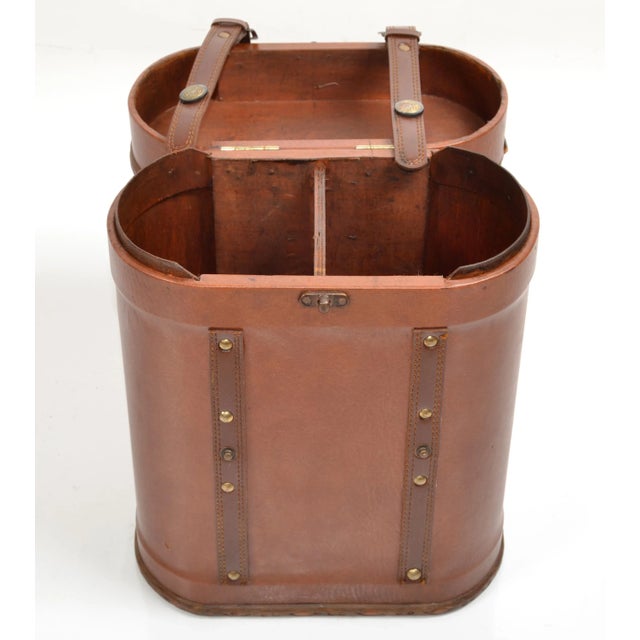 Wood Vintage Hinged Wooden Wine Bottle Storage Case Holder Caddy for 2 Bottles For Sale - Image 7 of 12