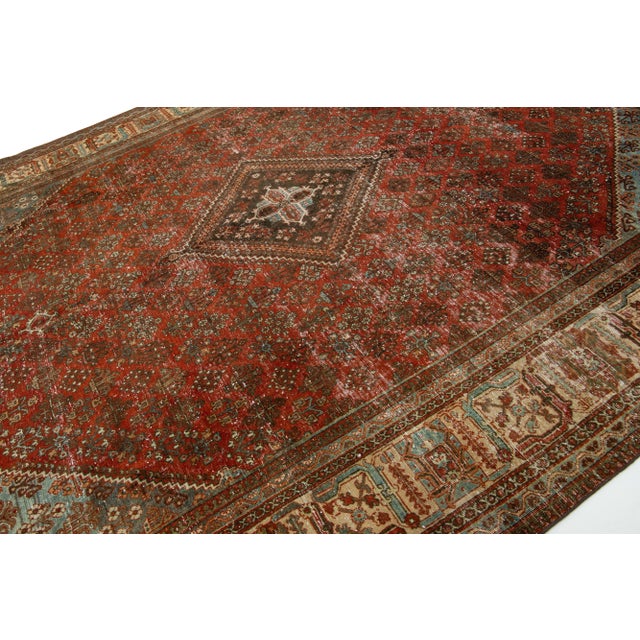 1930s Red Handmade Josheghan Persian Wool Rug With Allover Motif For Sale - Image 4 of 9