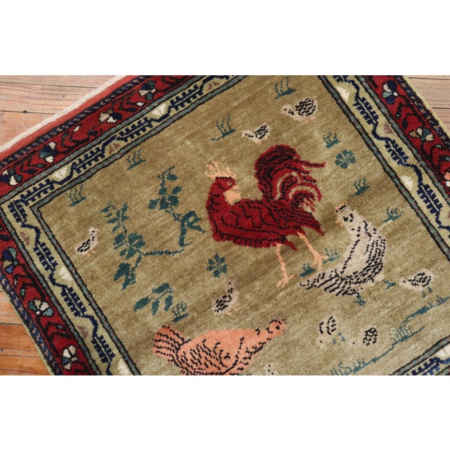 Mid 20th Century Vintage Zabihi Collection Chicken Rooster Turkish Square Rug - 2'10" x 2'10" For Sale - Image 5 of 6