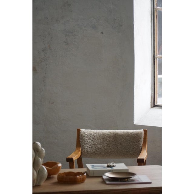Wood Mid-Century Kurul Armchair in Oak and Lambswool attributed to Henning Kjærnulf, 1960s For Sale - Image 7 of 18