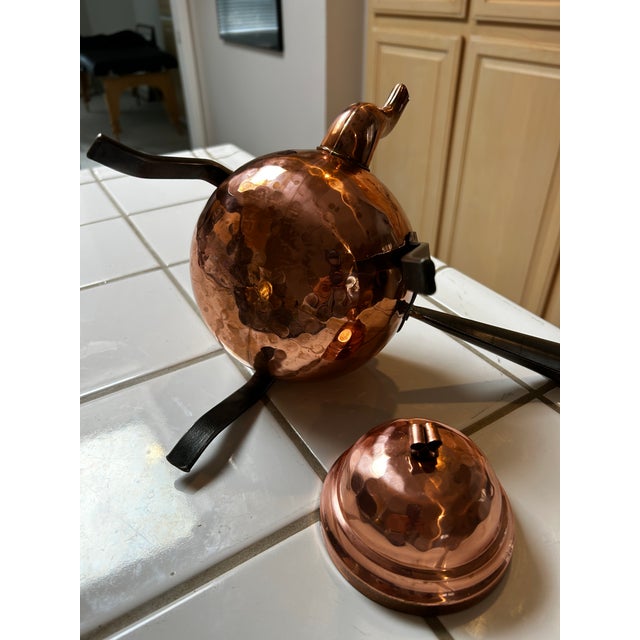 Mid-Century Modern Vintage Scandinavian Copper Teapot With Lid and Wrought Iron Legs For Sale - Image 3 of 5