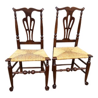 A Pair of Country Queen Anne Rush Seat Side Chairs, Hudson Valley of New York, Circa 1760’s For Sale