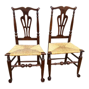 A Pair of Country Queen Anne Rush Seat Side Chairs, Hudson Valley of New York, Circa 1760’s