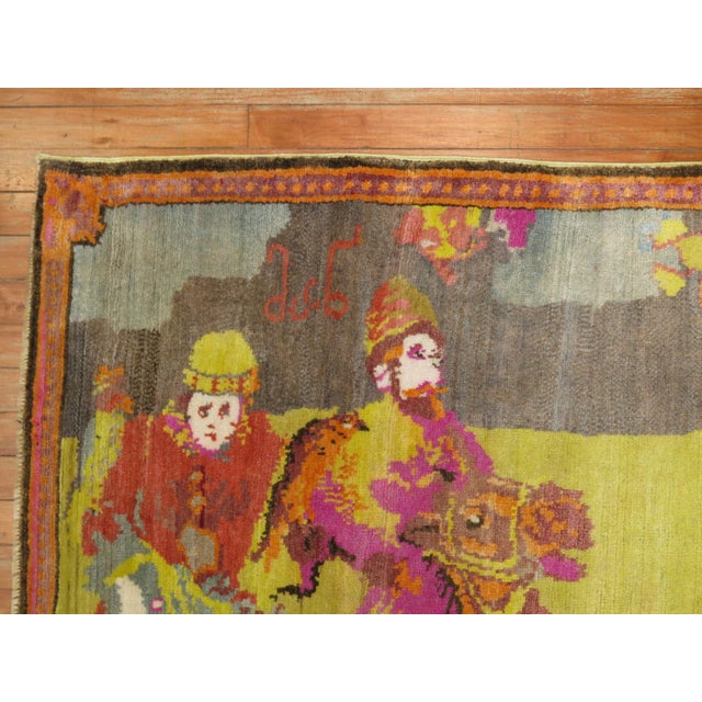Red Vintage Zabihi Collection Fluorescent Color Karabagh Pictorial Rug - 4'9" x 7' For Sale - Image 8 of 9
