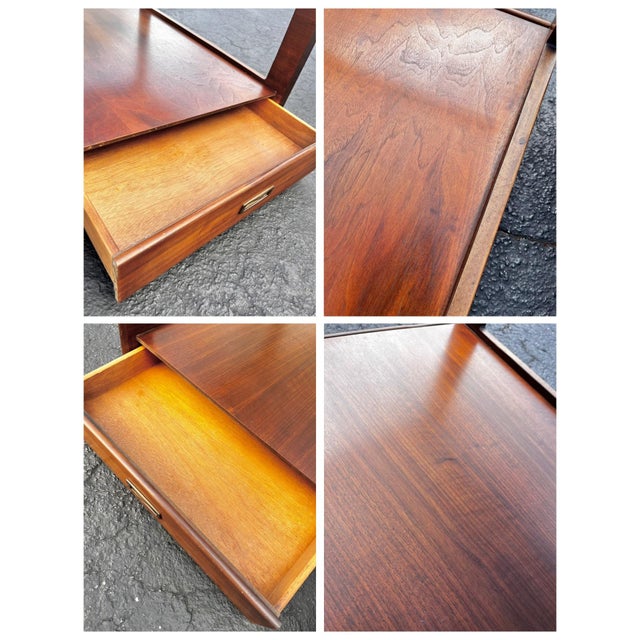 Mid Century Modern Side Tables With Smoked Inset Glass | in the Style of John Keal for Saltman Brown For Sale - Image 10 of 12