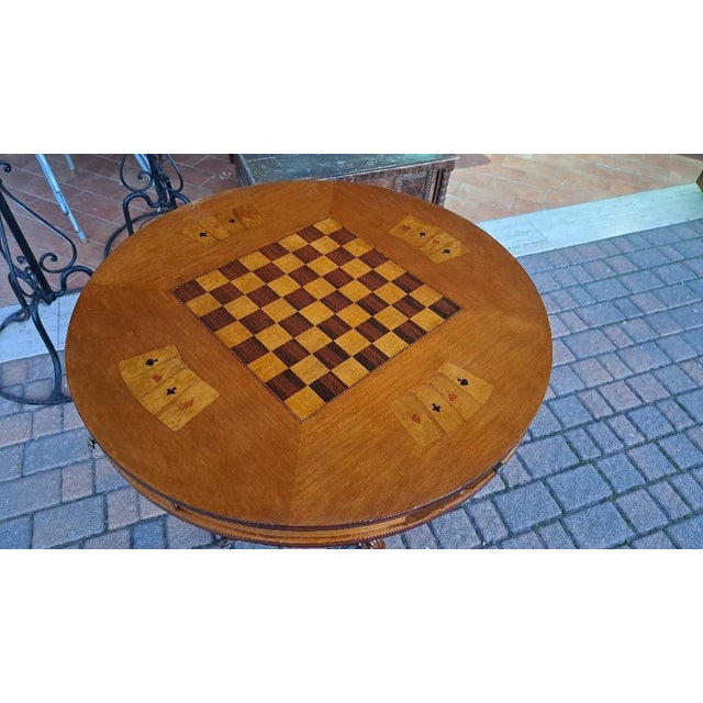 Vintage / Retro (1960s - 1980s) Round Walnut Game Table – 1960s/1970s with Checkered Top Elegant Italian game table from...