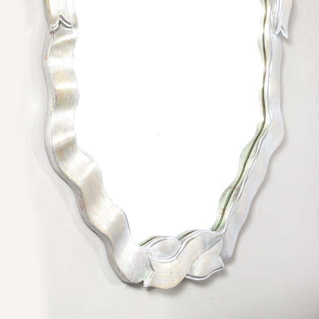 Mid-Century Modernist White Giltwood Ribbon Mirror For Sale - Image 9 of 9