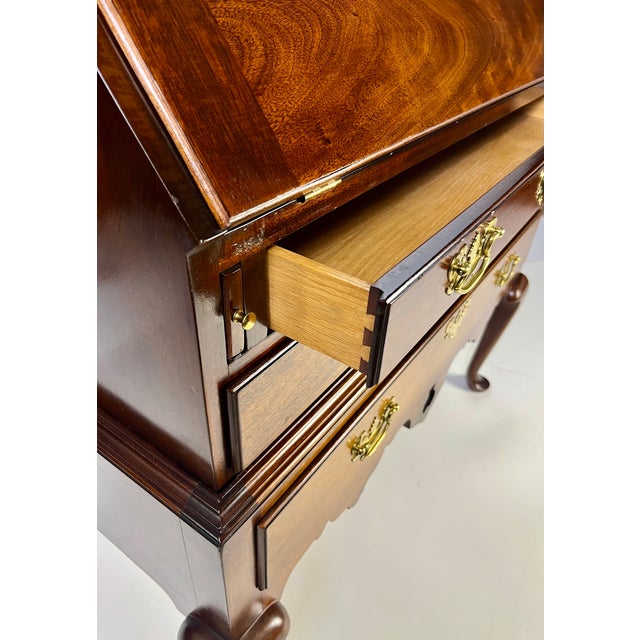 Vintage Queen Anne Style Mahogany Slant-Front Bureau Secretary Desk For Sale - Image 9 of 17