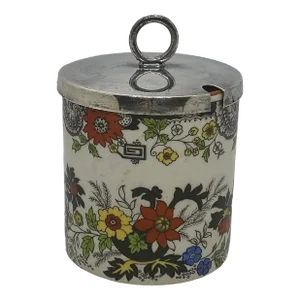 1970s Royal Norfolk Staffordshire Jelly Condiment Jar With Silver Plate Lid Mustard Pot