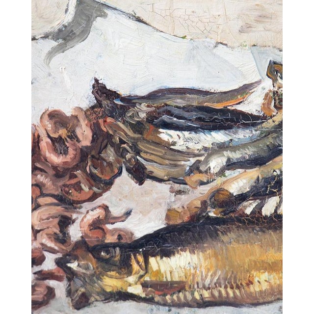 Émile Lecomte, Still Life with Fish, Shrimp & Lemon, 1935, Oil Painting on Canvas, Framed For Sale - Image 4 of 13