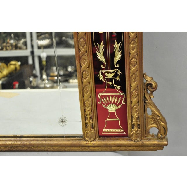 Antique French Neoclassical Baroque Gold Gilt Gesso Red Glass Frame Wall Mirror For Sale - Image 11 of 18