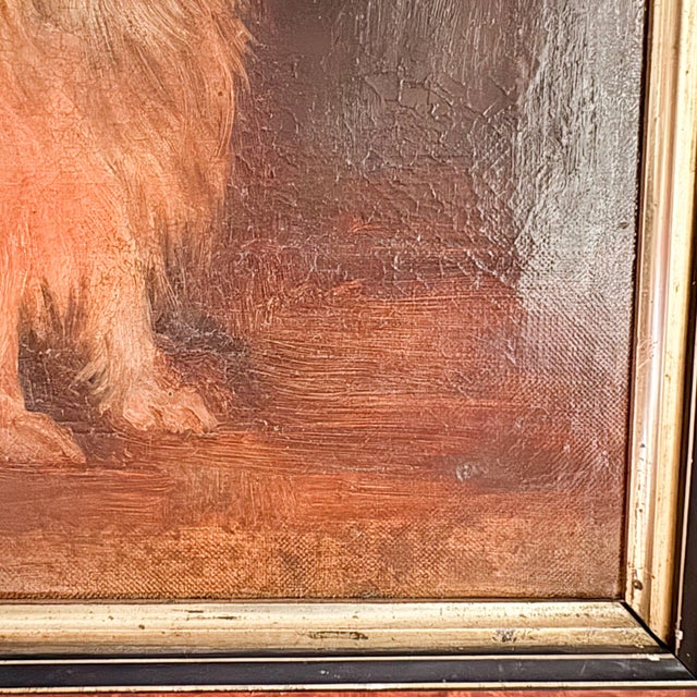Distressed Antique Dog Oil Painting Framed, Late 1800's Portrait of a Dog For Sale - Image 9 of 18