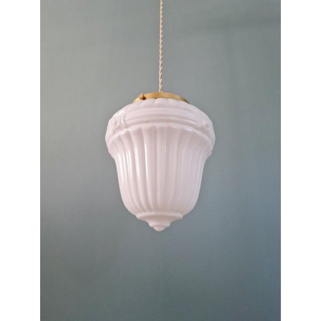 Bauhaus Art Deco Pendant Light in Pressed Molded Milk Glass, 1920s For Sale - Image 3 of 11
