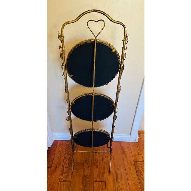 1950s Italian Gold Gilt Étagère Three-Tiers Foldable Serving Tray Table For Sale - Image 11 of 14