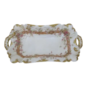 Haviland Limoges Pink &Yellow Flower Gold Trim Porcelain 8 3/4" Dish Tray