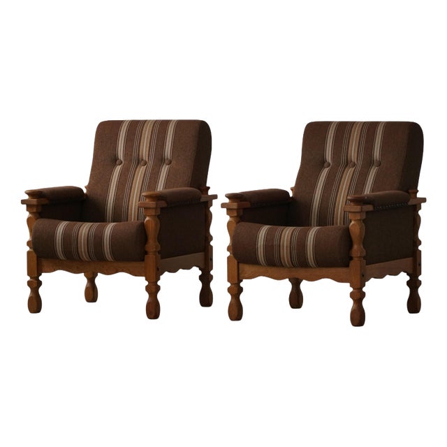 Danish Modern Lounge Chairs in Oak and Wool by Henning Kjærnulf, 1960s, Set of 2 For Sale