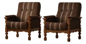 Danish Modern Lounge Chairs in Oak and Wool by Henning Kjærnulf, 1960s, Set of 2